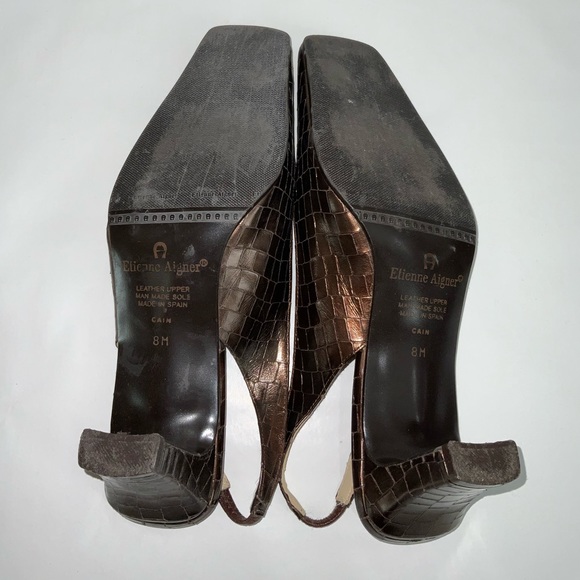 Etienne Aigner Cain Faux Reptile Square Toe Leather Slingbacks Size 8 M - Picture 7 of 9